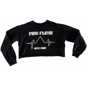 Pink Floyd Cropped Sweatshirt Black Crew Neck Long Sleeve 1973 Tour Music Rock